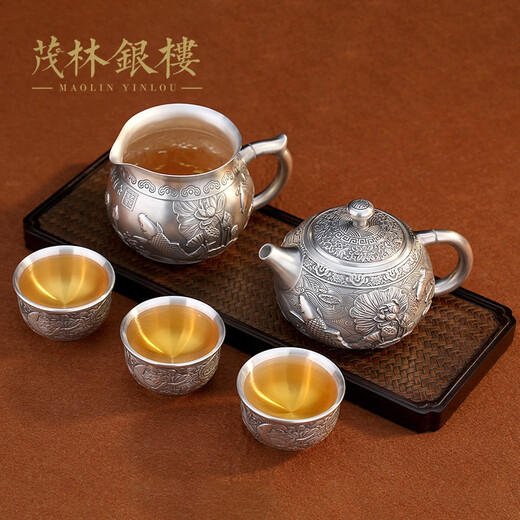 Maolin Yinlou Silver Pot Pure Silver 999 Teapot Home Tea Ceremony Kung Fu Tea Set Fair Cup Tea Cup Succeeding Years Suit