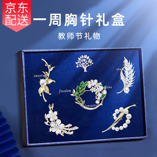 Ancient brooch, high-end women's exquisite niche corsage gift box, light luxury and elegant pin, silk scarf buckle, birthday gift for women, practical, high-end fashion brooch, five-piece set, exquisite gift box