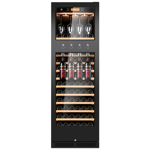 CIGARLOONG cigar and wine cabinet cedar wood intelligent dual temperature constant temperature and humidity energy-saving cigar and wine dual-use cabinet CL-188C3 full red wine hanging cup model (black titanium)