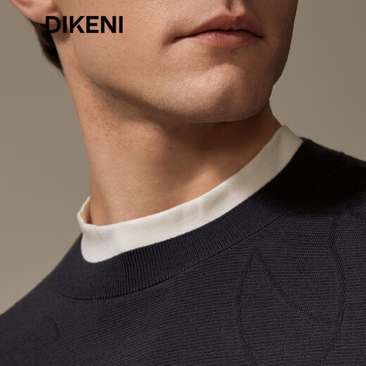 DIKENI National Treasure Collaboration Autumn New Men's Animal Jacquard Knitted 100% Wool Sweater Dark Gray L (100)