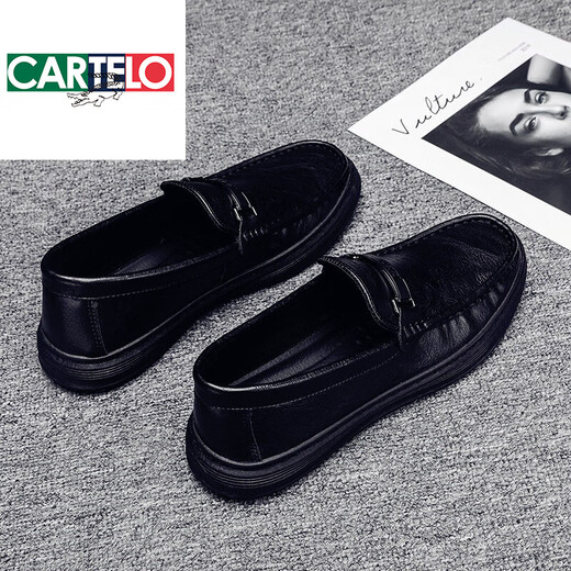 
CARTELO trendy brand new 2025 spring and summer men's shoes business men's British casual leather shoes thick sole bean shoes lazy 9903 black 40