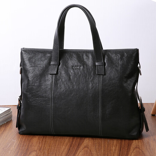 Golf (GOLF) briefcase men's business first-layer leather handbag large-capacity computer bag fashionable horizontal shoulder crossbody bag