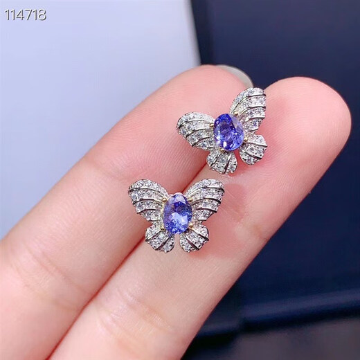 Zhanyuan S925 silver inlaid natural tanzanite earrings, exquisite and fashionable two-color butterfly earrings 4*5mm, light luxury and versatile temperament