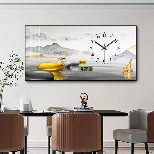 耀世佳画轻奢电表箱装饰画带钟表家用电子万年历时钟遮挡配电箱电闸盒挂画 JD12147万年历+钟表 100*50cm(遮挡90*40)悬挂黑框