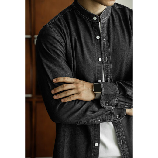 UBV American Retro Henry Collar Denim Shirt Men's 2024 Autumn New Casual Commuting Casual Jacket Shirt Blue XL