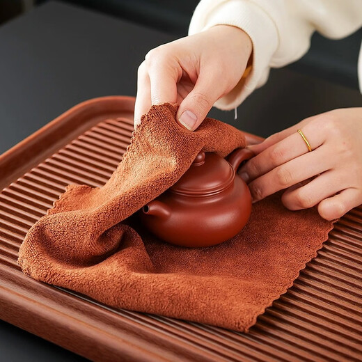 Tea towel, thickened absorbent tea cloth, Kung Fu tea set, pot towel, coffee table, tea table rag pad, Zen Tao tea table accessories, three packs, 30*30cm, coffee color, thickened