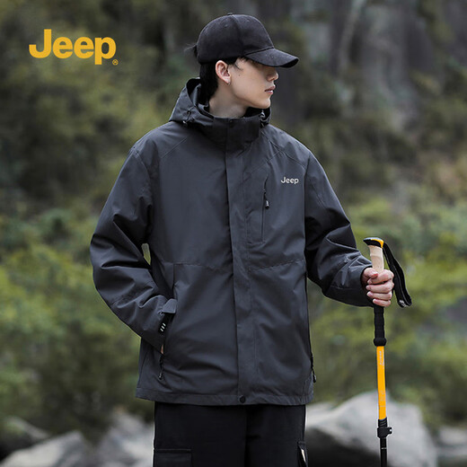 Jeep (JEEP) assault jacket men's warm men's and women's outdoor three-in-one two-piece jacket men's dark gray 3XL