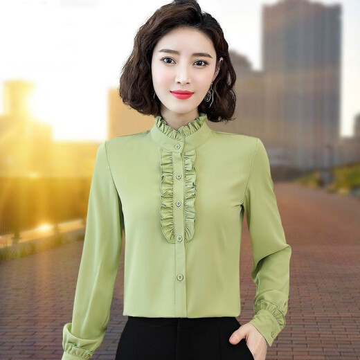 Mengbeizhuang chiffon shirt women's red zodiac year new 2021 spring new stand-up collar long-sleeved bottoming shirt slim retro lace shirt middle-aged retro top red L (100-110Jin [Jin equals 0.5 kg])
