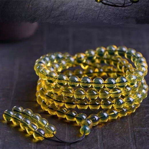 Shi Yuji's new Dominican blue amber bracelet 108 beads multi-circle bracelet, beeswax amber beads for men and women, collection grade water purified amber 108 beads 8mm gift certificate