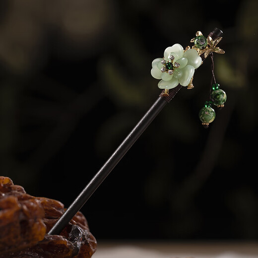 Qiao丂 Ancient style hairpin with tassels, rocking wooden hairpin for women, imitation black sandalwood updo, Hanfu accessories, ancient costume hairpin, birthday gift, Han Yan Cui + box