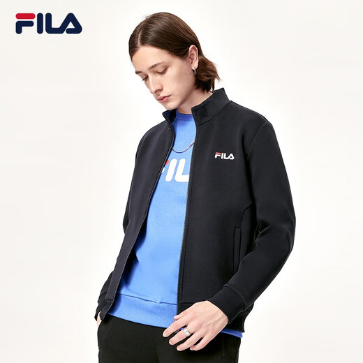 FILA official men's knitted casual zipper jacket autumn and winter stand collar business men's commuter jacket Legend Blue-NV L 175/96A