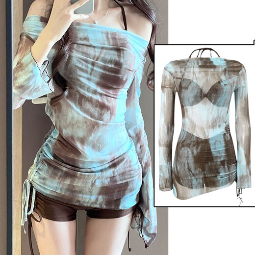 Yezhi Bikini Swimsuit Three-piece Sexy Small Breasts Gathered to Cover Belly and Look Slimming Hot Spring Resort Hot Girl Style Can Be Weared Outside One Size 80-125 Jin Jin is equal to 0.5 kg