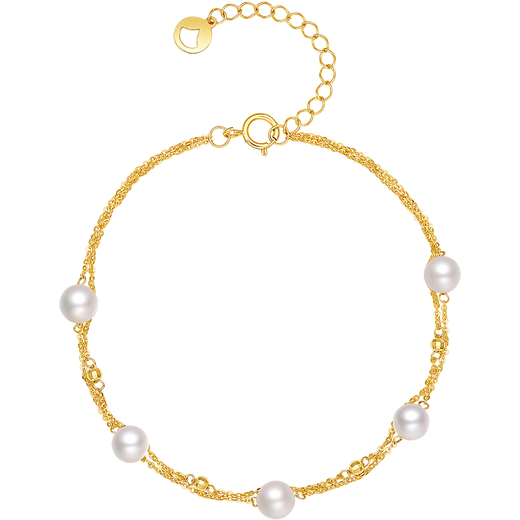 Saturday Fortune Yellow 18K Gold Pearl Bracelet Birthday Gift for Women X0713028 16+3cm