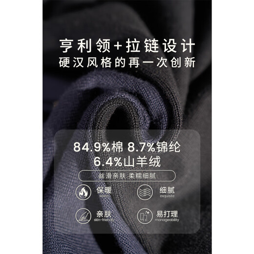 ZINGCHEN Elegant old money style outfit ZINGCHEN Henry collar zipper knitted sweater men's autumn and winter bottoming sweater navy blue regular S