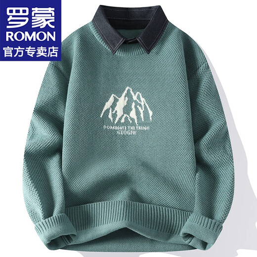 ROMON fake two-piece sweater knitted sweater men winter inner bottom sweater sweater top clothes sheep casual sweater men's clothing M9903 black XL about 115-135 Jin [Jin equals 0.5 kg] can be worn