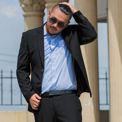 Xi Chen plus size suit men's plus size suit business casual professional workwear groom wedding dress formal black two-piece suit + trousers XL 180 (120-150Jin Jin equals 0.5 kg)