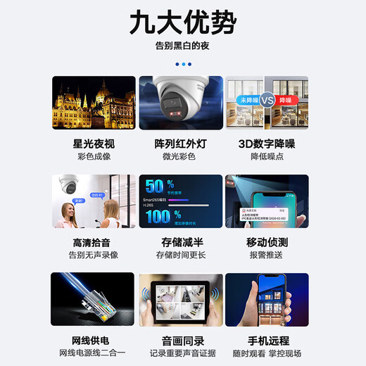 HIKVISION海康威视监控器摄像头600万超高清红外夜视户外防水拾音手机远程安防设备3366WDV3-I 4mm