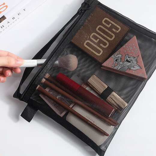 Mesh toiletry bag for women 2024 new style portable large capacity travel lipstick and skin care product storage bag outing small backpack black 1 pack (large size)