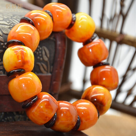 Ruomuni Floating Saltwater Collection Old Beeswax Bracelet Chicken Oil Yellow Amber Bucket Beads Plus Separate Beads Blood Amber Bracelet Men's and Women's Fluorescent