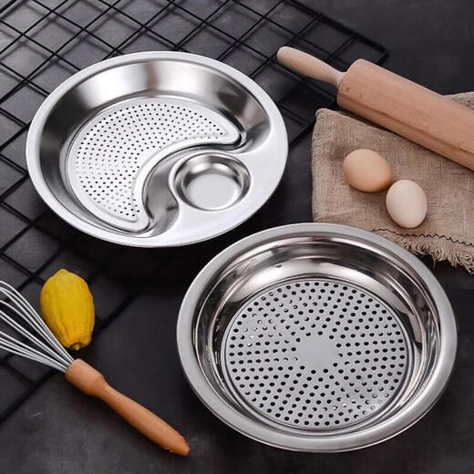 Ruipiao stainless steel dumpling plate dumpling plate drained dumpling plate stainless steel plate double layer plate tray round plate flat 30CM thickened