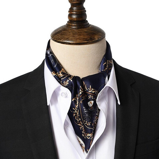 Hangsifu silk scarf men's neck scarf mulberry silk suit scarf father's birthday husband boyfriend gift Flowers in the Mirror-Tibetan Blue