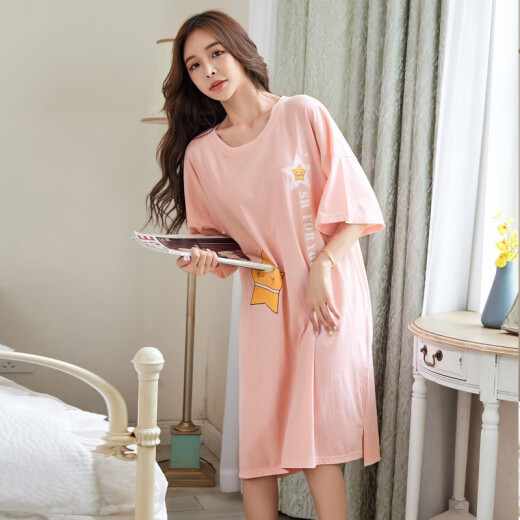 Little nurse nightgown, women's loose dropped shoulder plus size cute short-sleeved fat mm home dress pink 175