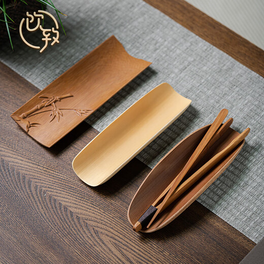 Yinzhi Natural Bamboo Tea Clamp Three-piece Set Kung Fu Tea Set Solid Wood Tea Pick Tea Spoon Tea Lotus Tea Ceremony Parts Old Bamboo Tea Clamp Three-piece Set