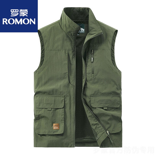 罗蒙（ROMON）马甲男新款2025春秋夏薄款大码多口袋坎肩户外工装背心速干马夹男 677卡其 2XL
