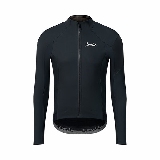 Santic autumn and winter windproof cycling clothing road bicycle fleece warm cycling top jacket for men ink dust black XL