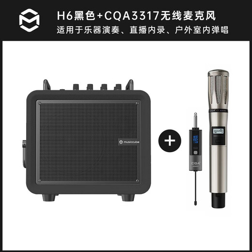 Music Knight H6 musical instrument guitar audio playing and singing electric blowpipe saxophone Bluetooth live broadcast karaoke speaker black + CQA3317 wireless microphone