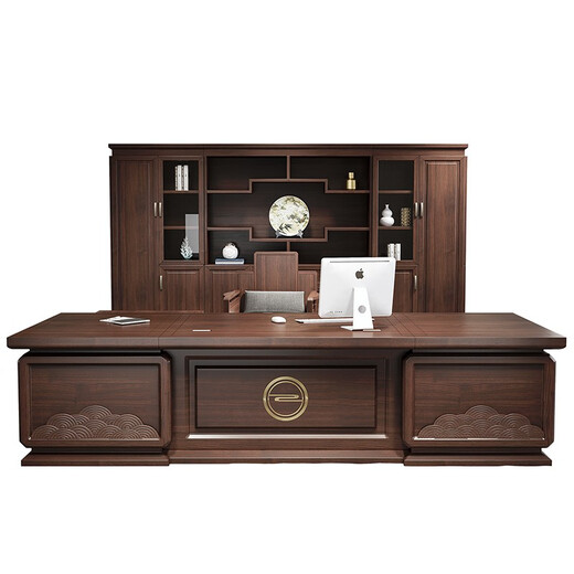 Three furniture solid wood boss desk office desk and chair combination desk new Chinese style president desk high-end executive desk office furniture 2-meter desk deposit