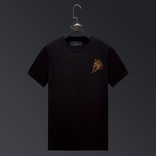 CXZ trendy brand red T-shirt men's zodiac year clothes year of the ox short-sleeved mercerized cotton T-shirt couple wear hot diamond large size black XXXL