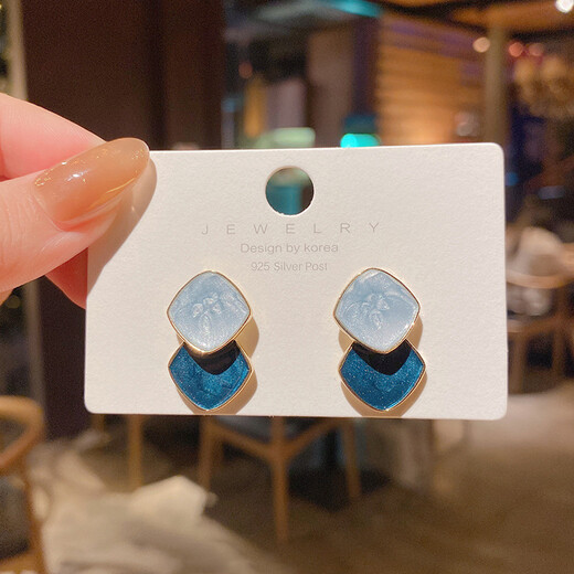 Hazel Orange Klein Blue Retro Earrings Women's S925 Tremella Needles Haze Blue Geometric Oil Drop Fashion Earrings Earrings Geometric Earrings Haze Blue A001