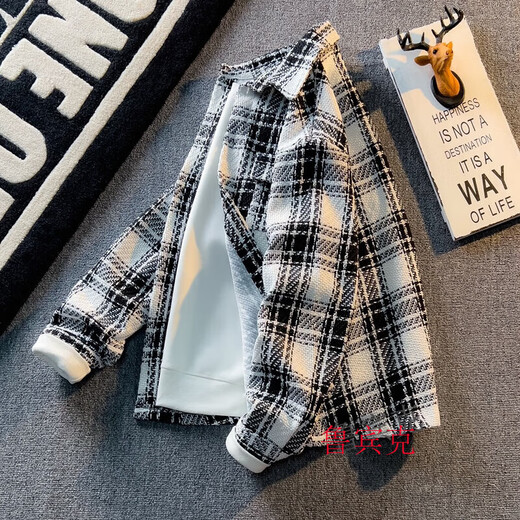 Rubink small fragrant style plaid jacket for men in autumn American fashion brand loose and versatile ins trend male student jacket top clothes XXF016 light blue high quality XL