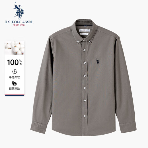 U.S. POLO ASSN.衬衫男长袖秋季纯棉商务休闲宽松免烫男士衬衣 灰绿色 L 