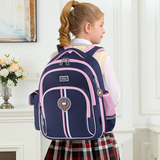 UNIVERSITY OF OXFORD牛津小学生书包男孩护脊减负1-3-6年级儿童双肩包一年级轻便女童4 X719深蓝粉 推荐1-3年级