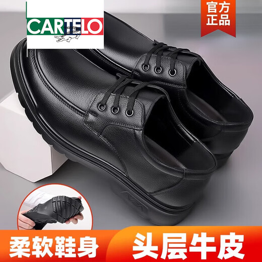 Cartelo Herrenschuhe 2025 Frühlings- und Herbst neue Männer Lederschuhe weiche Sohle Business Casual Schuhe Echtes Leder atmungsaktivem Vater mit mittleren Altersschuhe Männer 6627 Schwarz 41