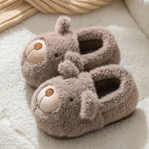 Bramiller baby cotton slippers autumn and winter boys cartoon cotton slippers indoor home children's bag with women's winter warm children's cotton shoes bear bean paste 14 inner length 14cm