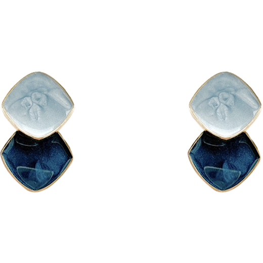 Hazel Orange Klein Blue Retro Earrings Women's S925 Tremella Needles Haze Blue Geometric Oil Drop Fashion Earrings Earrings Geometric Earrings Haze Blue A001