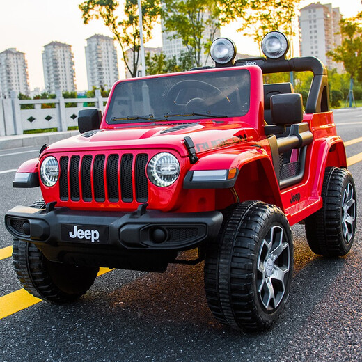 Xingchenhao Jeep children's electric car four-wheel drive baby four-wheel toy can sit on the child's remote control off-road Wrangler red four-wheel drive + remote control + leather seat + soft wheels