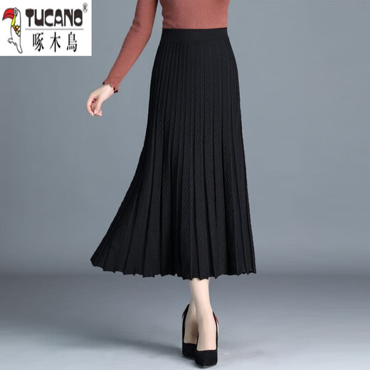 Woodpecker (TUCANO) Wool Knitted Skirt Women's Thickened Mid-Length 2025 Autumn and Winter New Wool One-Step Skirt Pleated Hip Skirt Dark Gray M Size Recommended 96-115 Jin Jin equals 0.5 kg