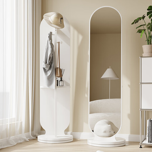 德旭简约穿衣镜全身落地镜家用卧室旋转可移动女生试衣镜客厅立体镜子 红棕色36*168【旋转+储物+挂衣】 【双圆跑道款】高清成像