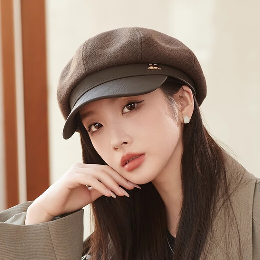 Shenggeer octagonal beret women's autumn and winter Korean version versatile 2025 new British retro face-showing small fashion newsboy hat brown one size