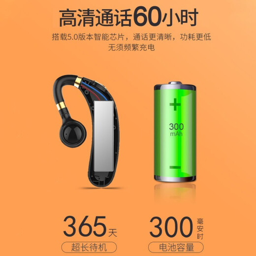 Lingfeng Wireless Bluetooth Headset Ear-hung Extra Long Standby Car Call Single Ear Noise Reduction Running Sports Waterproof Apple Oppo Huawei Honor Vivo Xiaomi Universal [Black] High Definition Sound Quality丨One for Two [One Year Only Replacement No Repair]