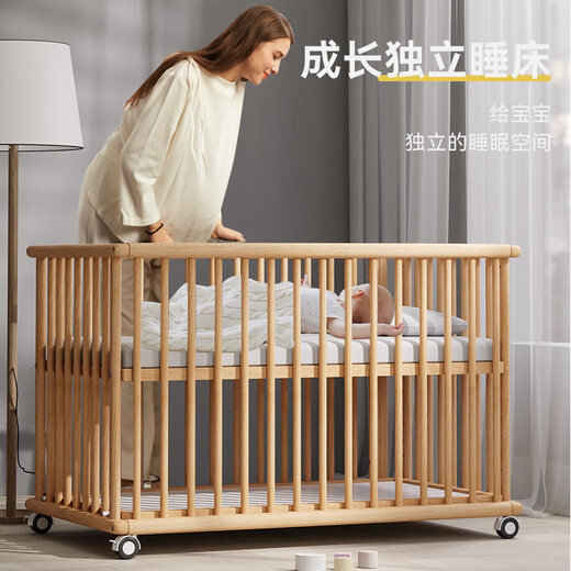 ULOP solid wood crib, beech wood multi-functional splicing bed, removable newborn baby bed, wooden paint-free bb bed, beech crib, paint-free, formaldehyde-free solid wood splicing bed, review with courtesy - post pictures and get a coconut palm latex mattress
