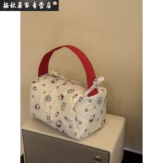 Autumn and winter new Hello Kitty large-capacity cosmetic bag portable storage bag wash bag three-dimensional super cute handbag for women bubble cotton kitty