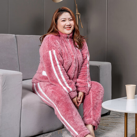 金芝斕珊瑚绒大码睡衣女加厚加绒秋冬季加肥加大码胖mm200斤家居服冬款 WB6622拥抱钮绒 4XL[建议体重180-200斤]