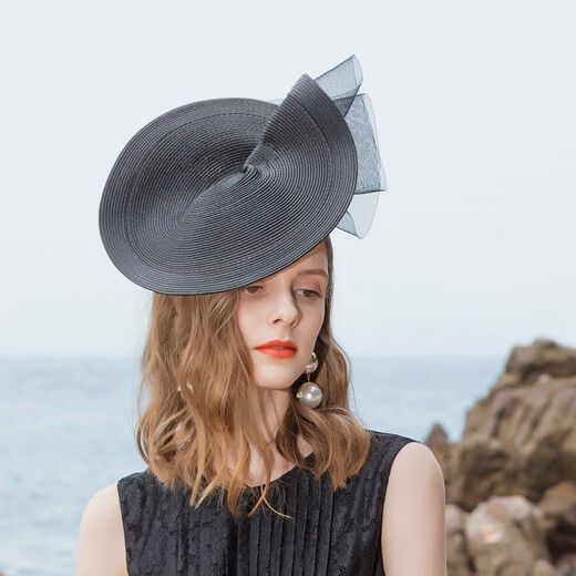 EE party hat spring and summer new style British ponytail yarn elegant party hat for women 2396 black and white contrasting colors no head size limit