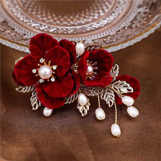 Antimei Red Wedding Banquet Hairpin for Mother-in-Law's Updo Hair Side Clip Cheongsam Bridal Toast Headdress Head Flower Hairpin Accessories Hair Accessory Burgundy Hairpin