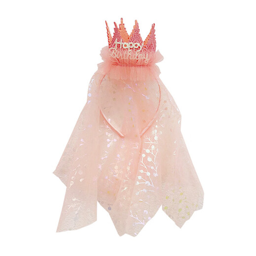 Beautiful birthday princess crown veil headband glitter sequin crown headband happy birthday party props tiara hair accessories sweet pink 1 piece